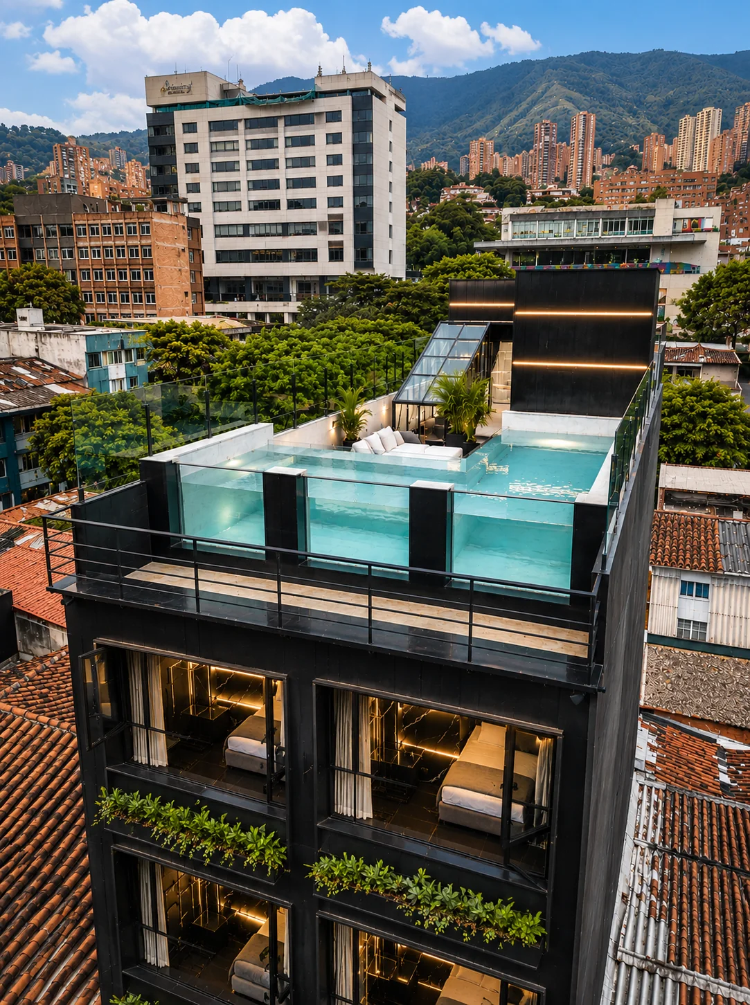 Hotel 444 exterior and rooftop pool