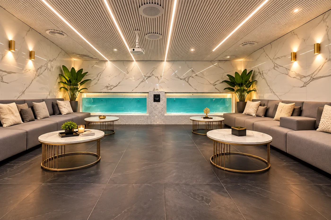 Lower Pool Duplex glass-sided pool and lounge